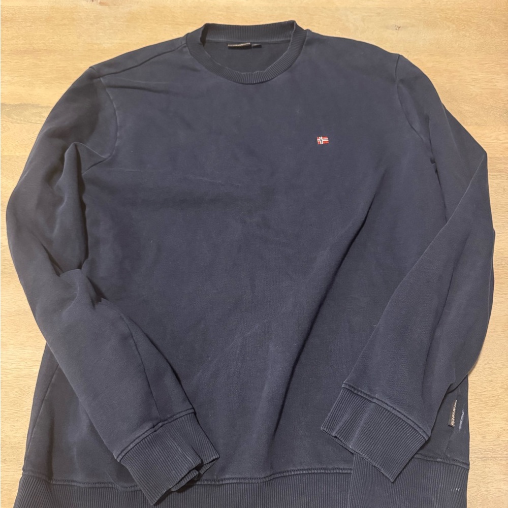 Napapijri Blue Crewneck Sweater Ribbed Cuffs